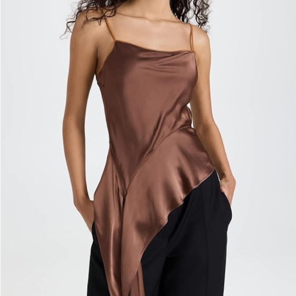 Helmut Lang Satin Asymmetrical Ruffled Top